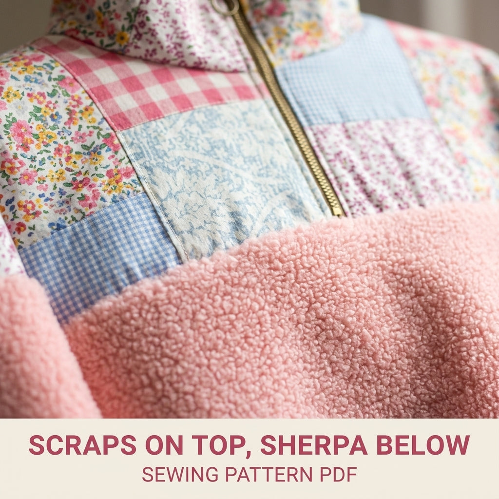 Patchwork Sherpa Half-Zip Pullover Sewing Pattern PDF – Gingham and Floral Yoke Sweater