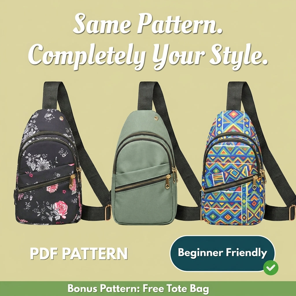 Sling Bag Sewing Pattern — Crossbody Chest Bag with Two Zip Pockets, Beginner Friendly, PDF Download