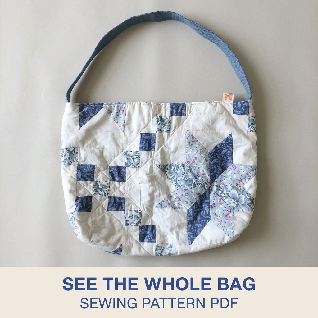 Quilt Star Bag Sewing Pattern PDF – Slouchy Shoulder Bag from a Vintage Quilt