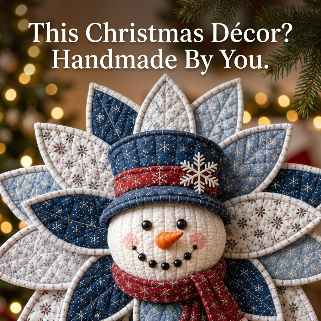 Christmas Door Hanger Sewing Pattern — Folded Fabric Snowman Wreath, No-Quilting Method, PDF Download