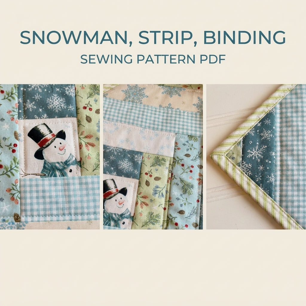 Snowman Log Cabin Placemat Sewing Pattern PDF – Winter Snowman Quilted Placemat