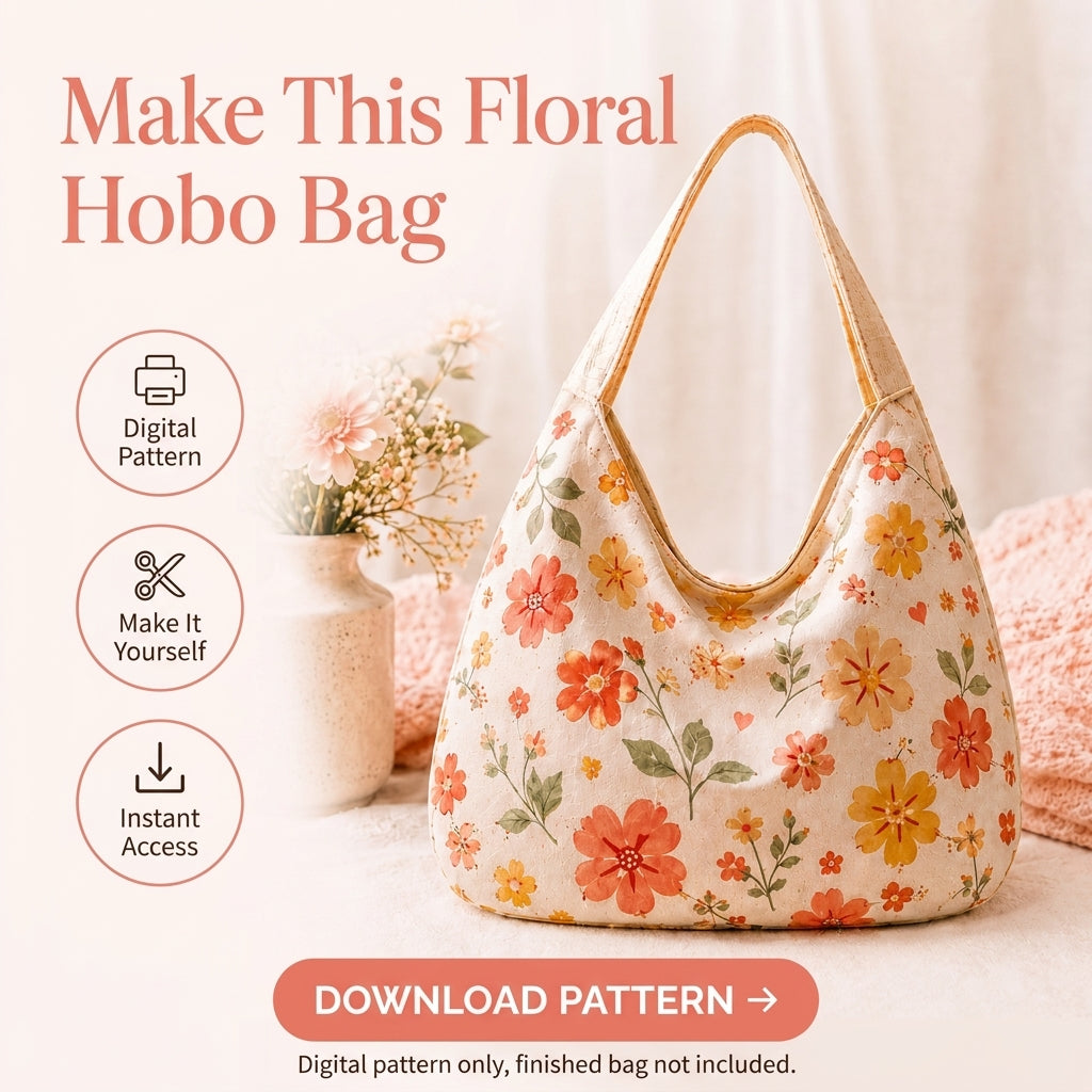 Floral Hobo Bag PDF Sewing Pattern | Slouchy Shoulder Bag with Single Strap | Beginner Bag Sewing Project | Instant Download