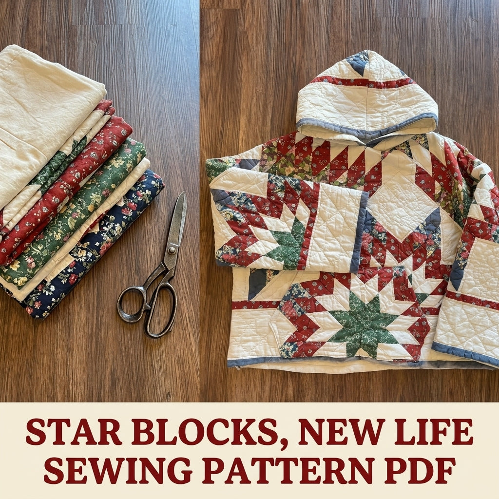 Star Quilt Hoodie Sewing Pattern PDF – Cropped Quilted Hoodie from a Quilt