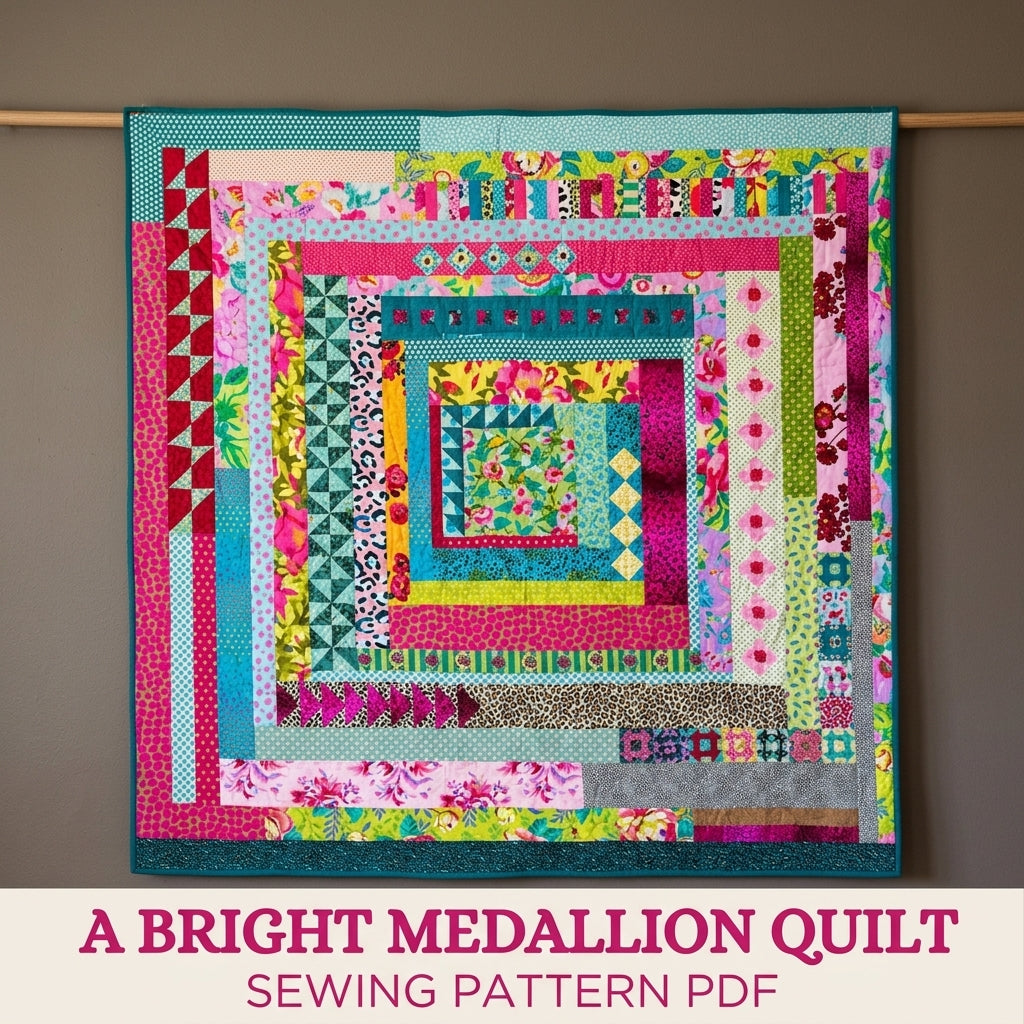 Bright Medallion Strip Quilt Pattern PDF – Hot Pink and Teal Improv Medallion