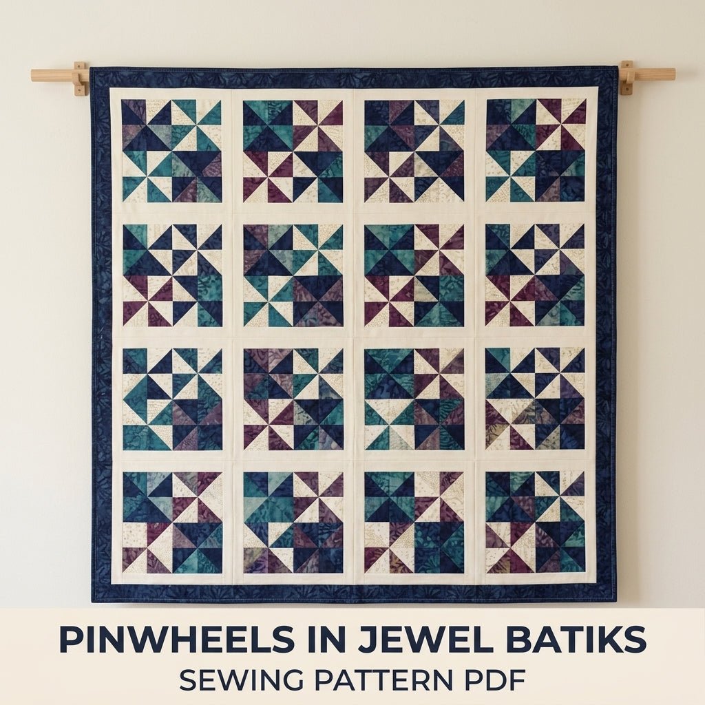 Modern Pinwheel Quilt Pattern PDF – Half-Square Triangle Throw Quilt with Sashing and Border