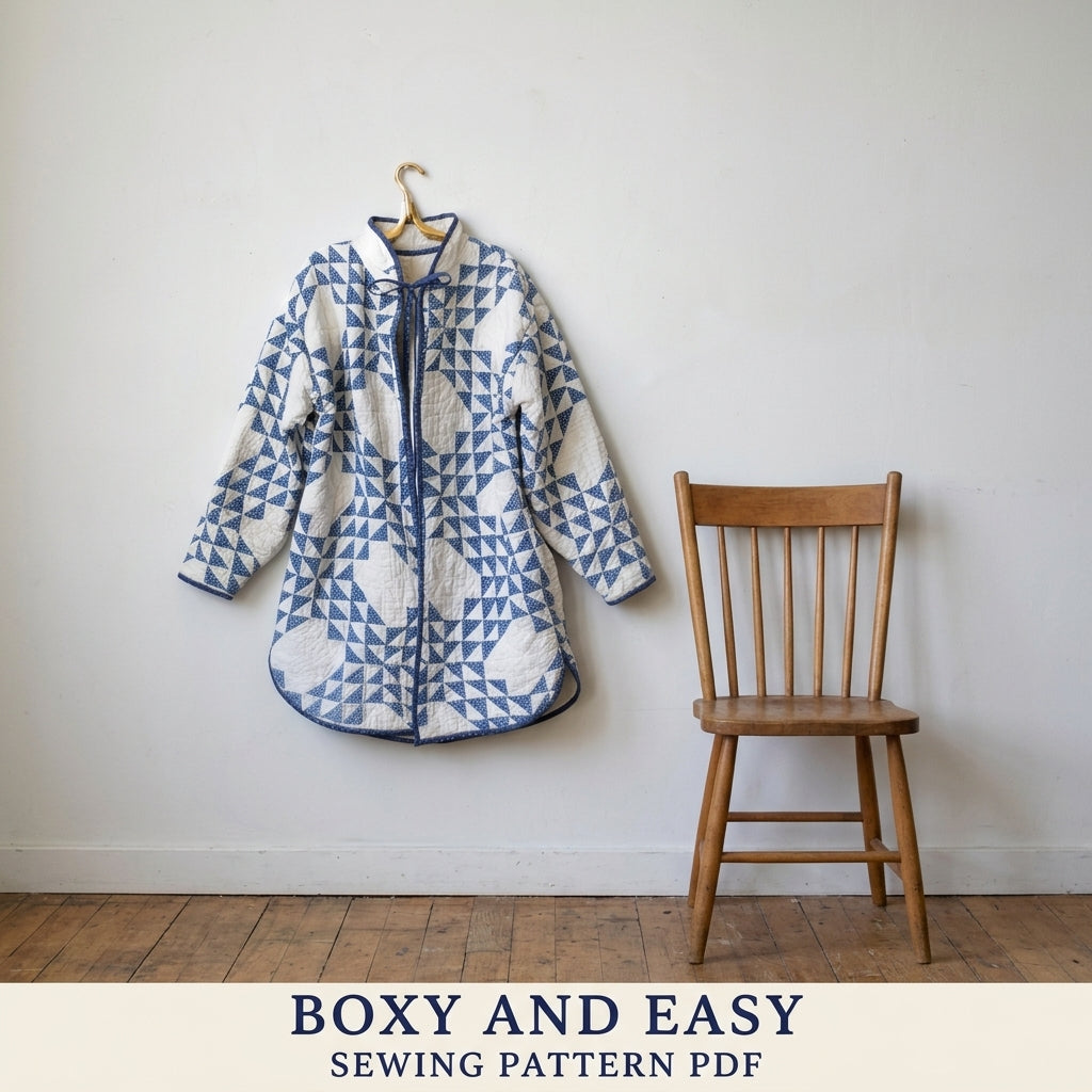 Blue Star Quilt Jacket Sewing Pattern PDF – Tie Collar Jacket with Gathered Back Yoke