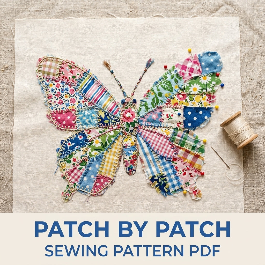 Patchwork Butterfly Appliqué Cushion Sewing Pattern PDF – Scrappy Pillow