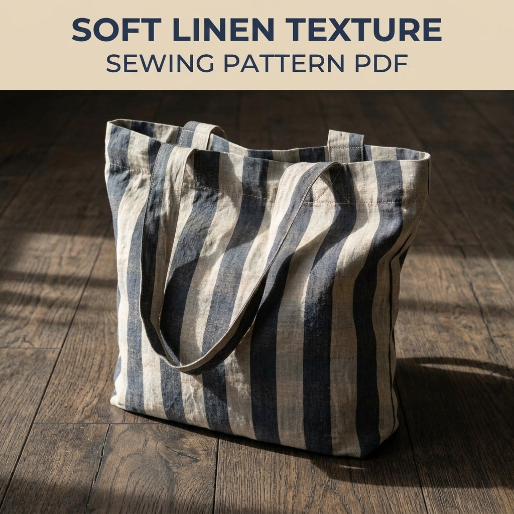 Striped Linen Tote Bag Sewing Pattern PDF – Easy Striped Shoulder Tote