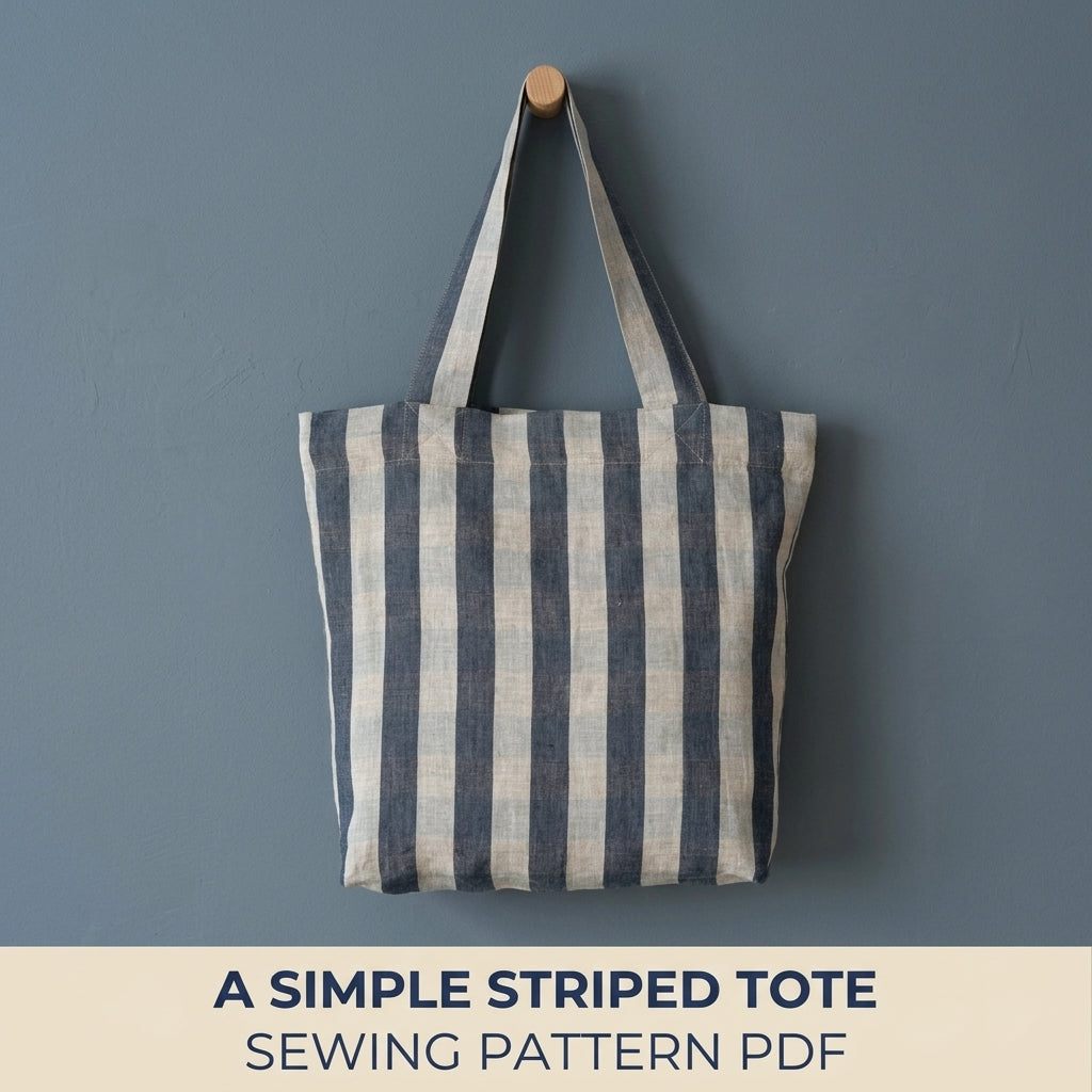 Striped Linen Tote Bag Sewing Pattern PDF – Easy Striped Shoulder Tote