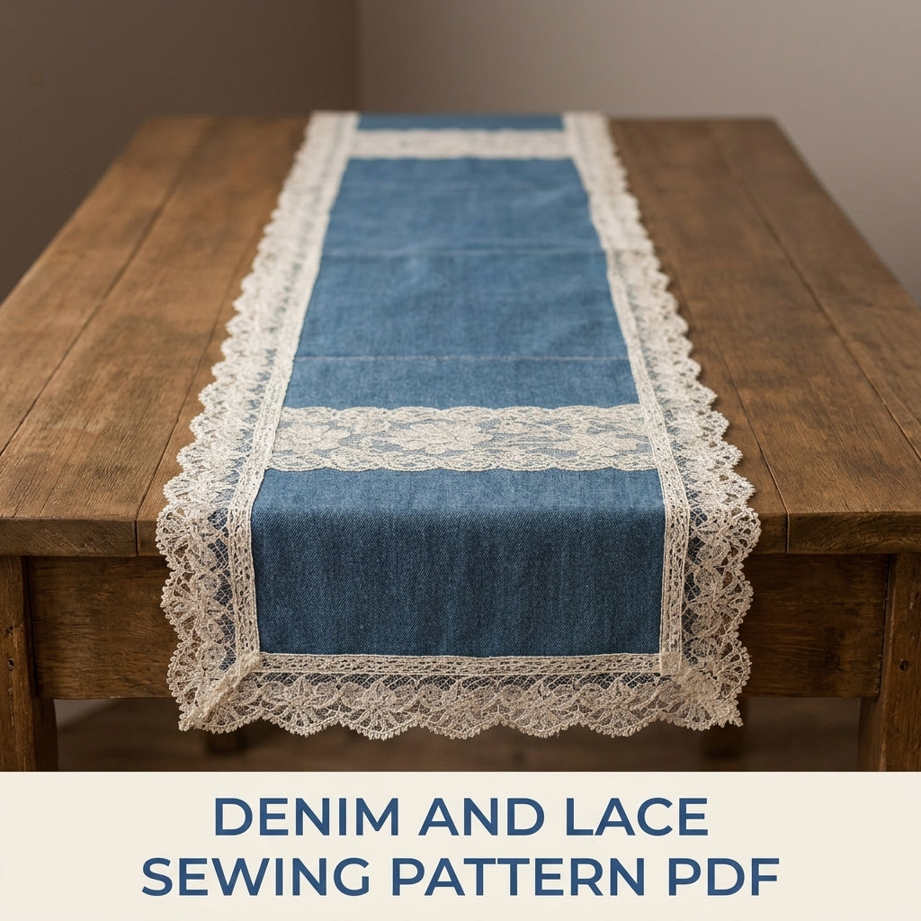 Denim Lace Table Runner Sewing Pattern PDF – Upcycled Jeans Table Decor