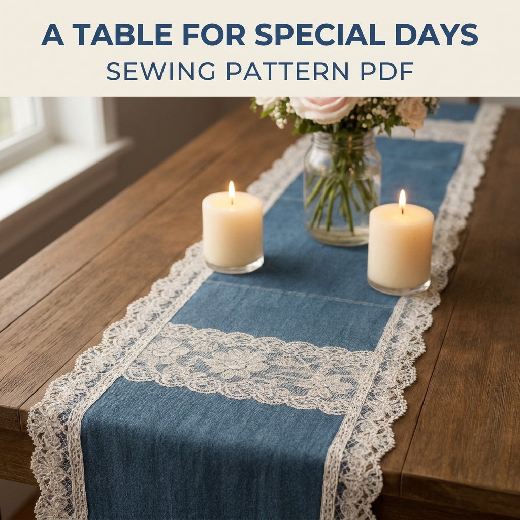 Denim Lace Table Runner Sewing Pattern PDF – Upcycled Jeans Table Decor