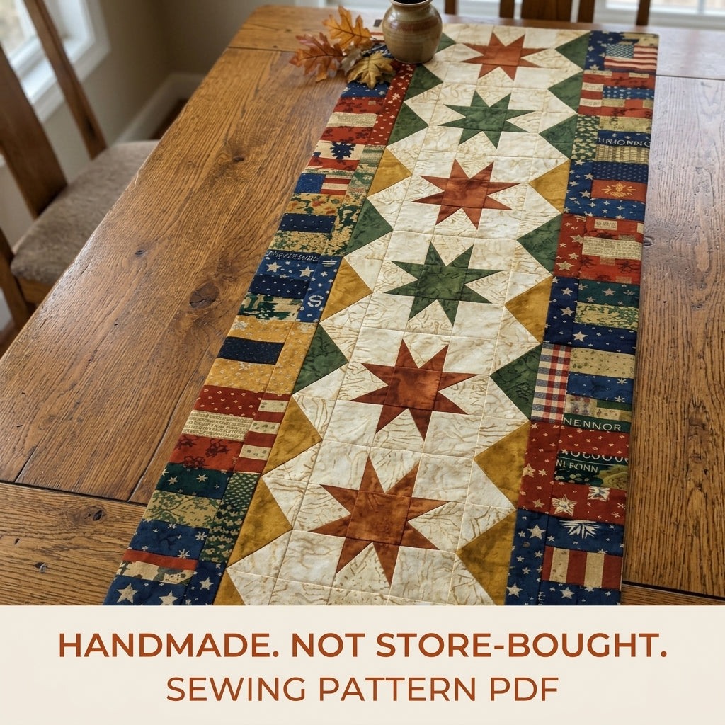 Sawtooth Star Table Runner Sewing Pattern PDF – Scrappy Quilted Runner