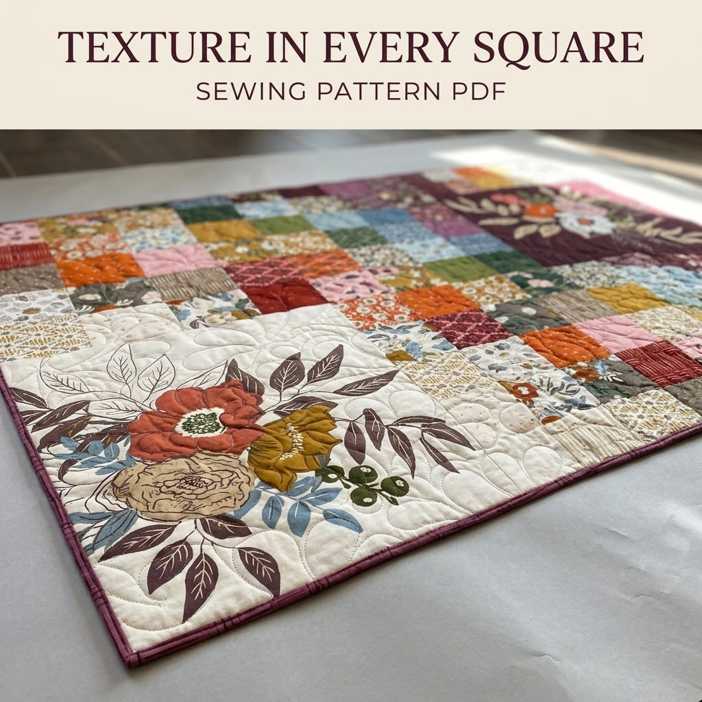 Floral Panel Patchwork Quilt Sewing Pattern PDF – Easy Squares Quilt with Large Print Blocks