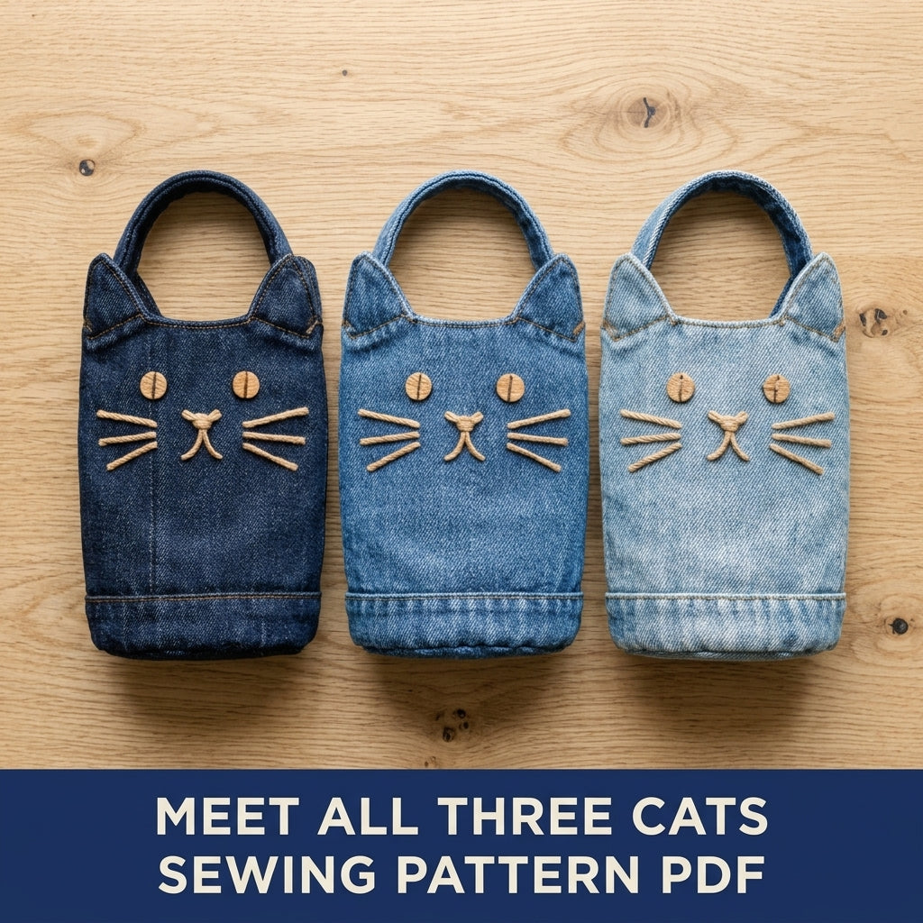 Denim Cat Bottle Bag Sewing Pattern PDF – Upcycled Jeans Water Bottle Holder