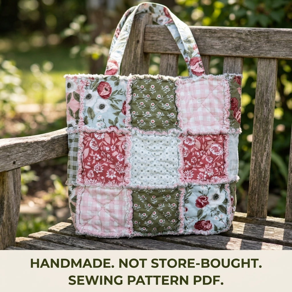 Rag Quilt Tote Sewing Pattern PDF – Easy Frayed Patchwork Bag