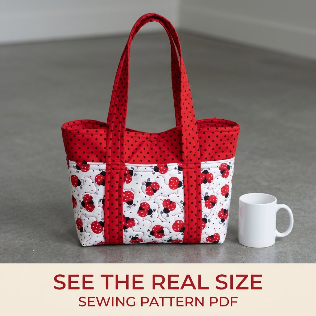 Ladybug Pocket Tote Sewing Pattern PDF – Quilted Tote with Outside Pockets