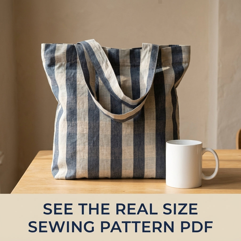 Striped Linen Tote Bag Sewing Pattern PDF – Easy Striped Shoulder Tote