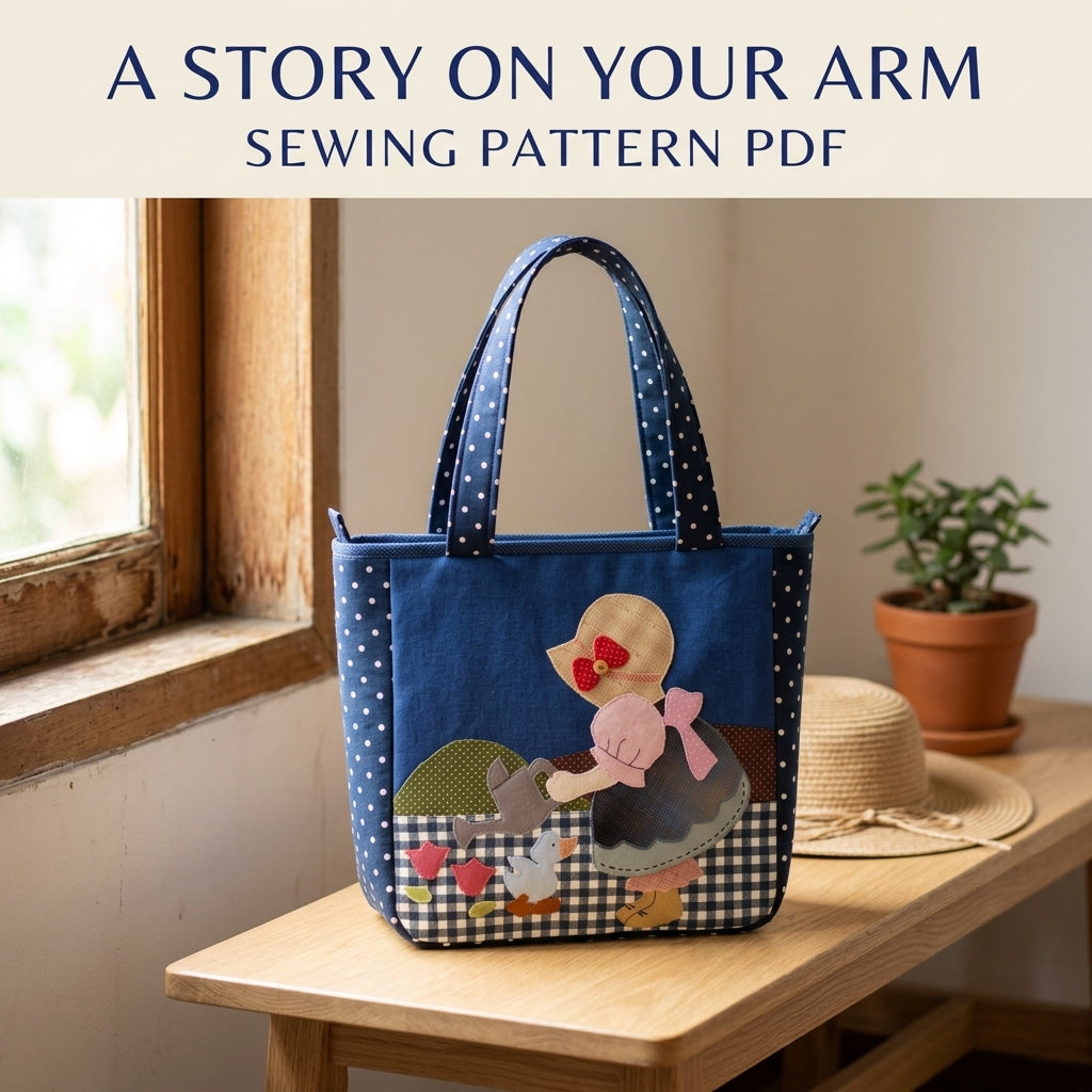 Sunbonnet Girl Appliqué Tote Sewing Pattern PDF – Zip Tote with Appliqué Scene