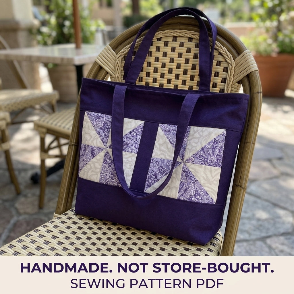 Pinwheel Block Canvas Tote Sewing Pattern PDF – Quilt Block Tote Bag