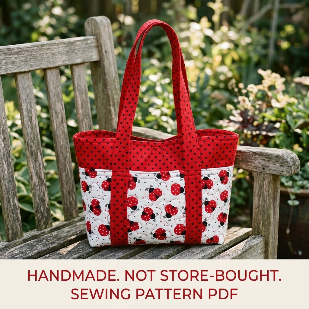 Ladybug Pocket Tote Sewing Pattern PDF – Quilted Tote with Outside Pockets