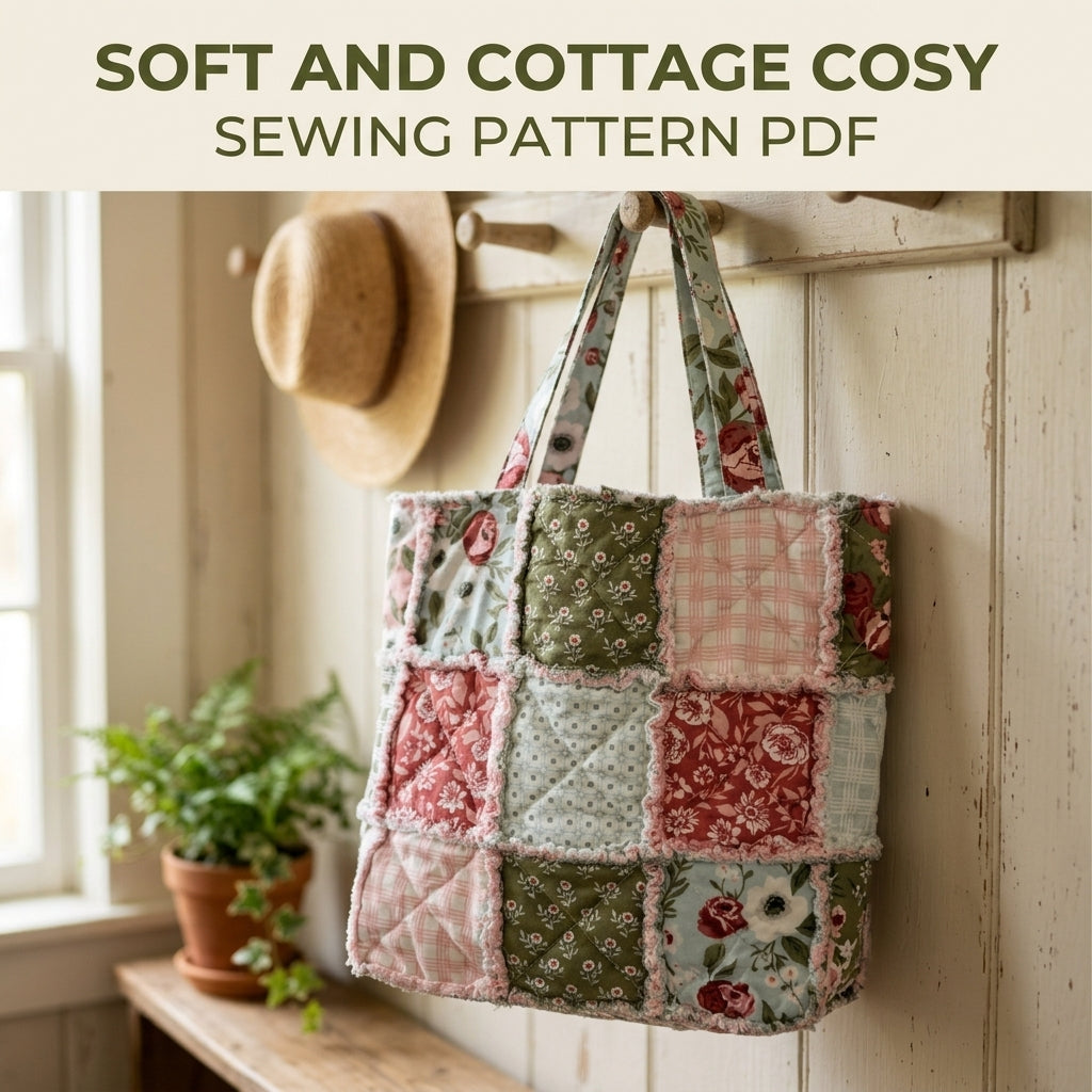 Rag Quilt Tote Sewing Pattern PDF – Easy Frayed Patchwork Bag