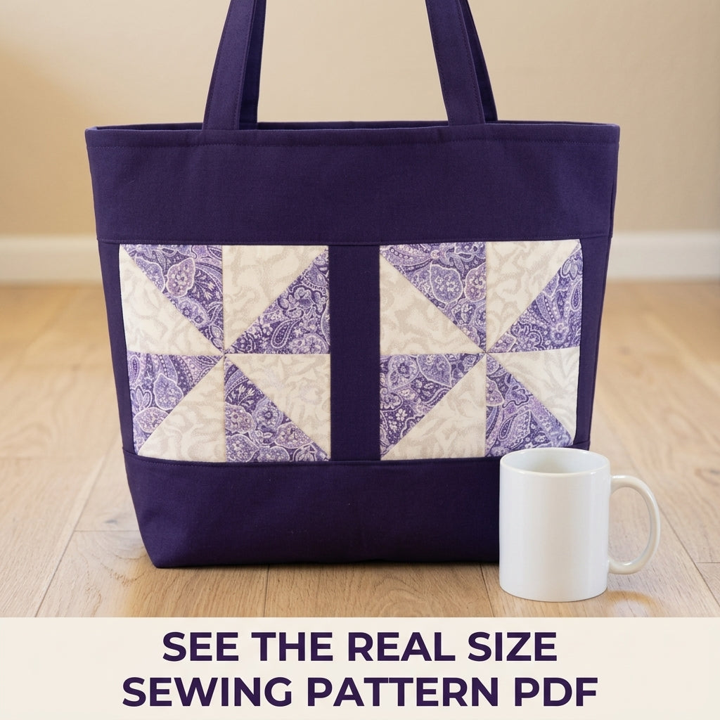 Pinwheel Block Canvas Tote Sewing Pattern PDF – Quilt Block Tote Bag