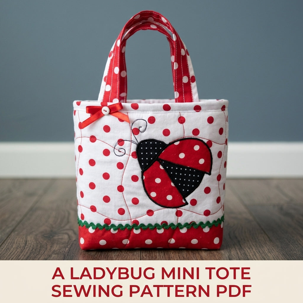 Ladybug Appliqué Mini Tote Sewing Pattern PDF – Kids Gift Bag