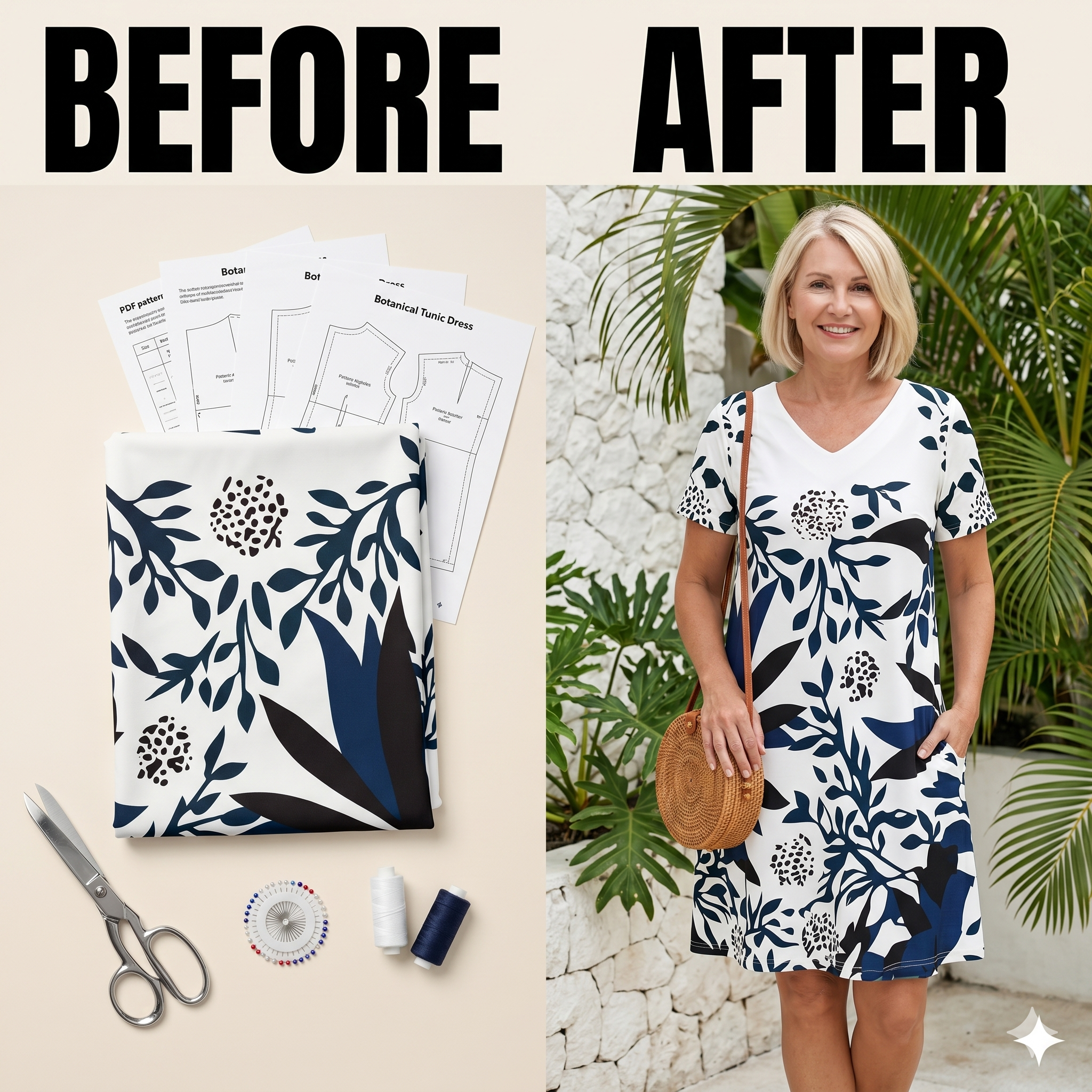 ✨ Floral Print V-Neck Summer Dress – Instant Download PDF Sewing Pattern