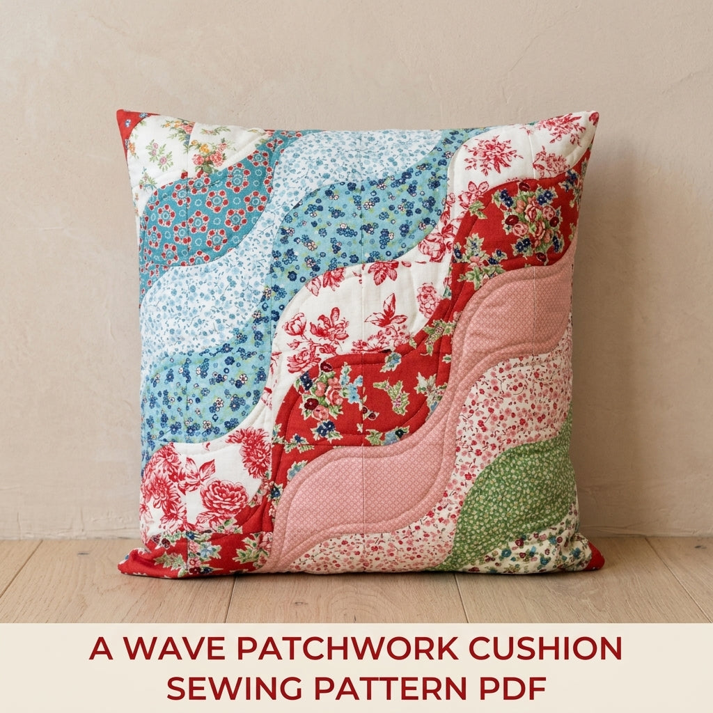Wave Patchwork Cushion Sewing Pattern PDF – Curved Piecing Pillow