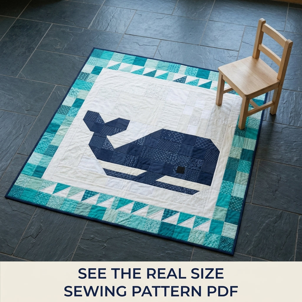 Whale Baby Quilt Pattern PDF – Ocean Pieced Nursery Quilt with Teal Border