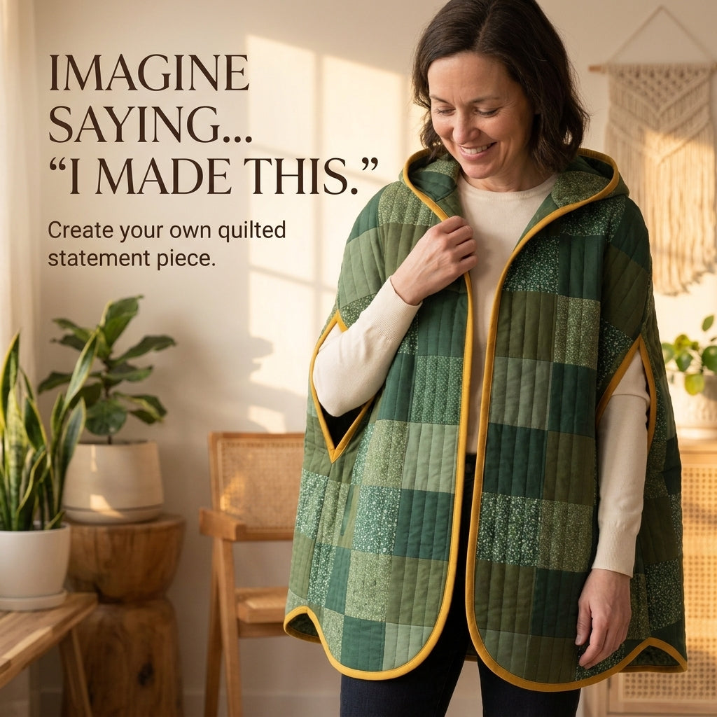 Quilted Cape Sewing Pattern – Hooded Patchwork Cape with Arm Slits
