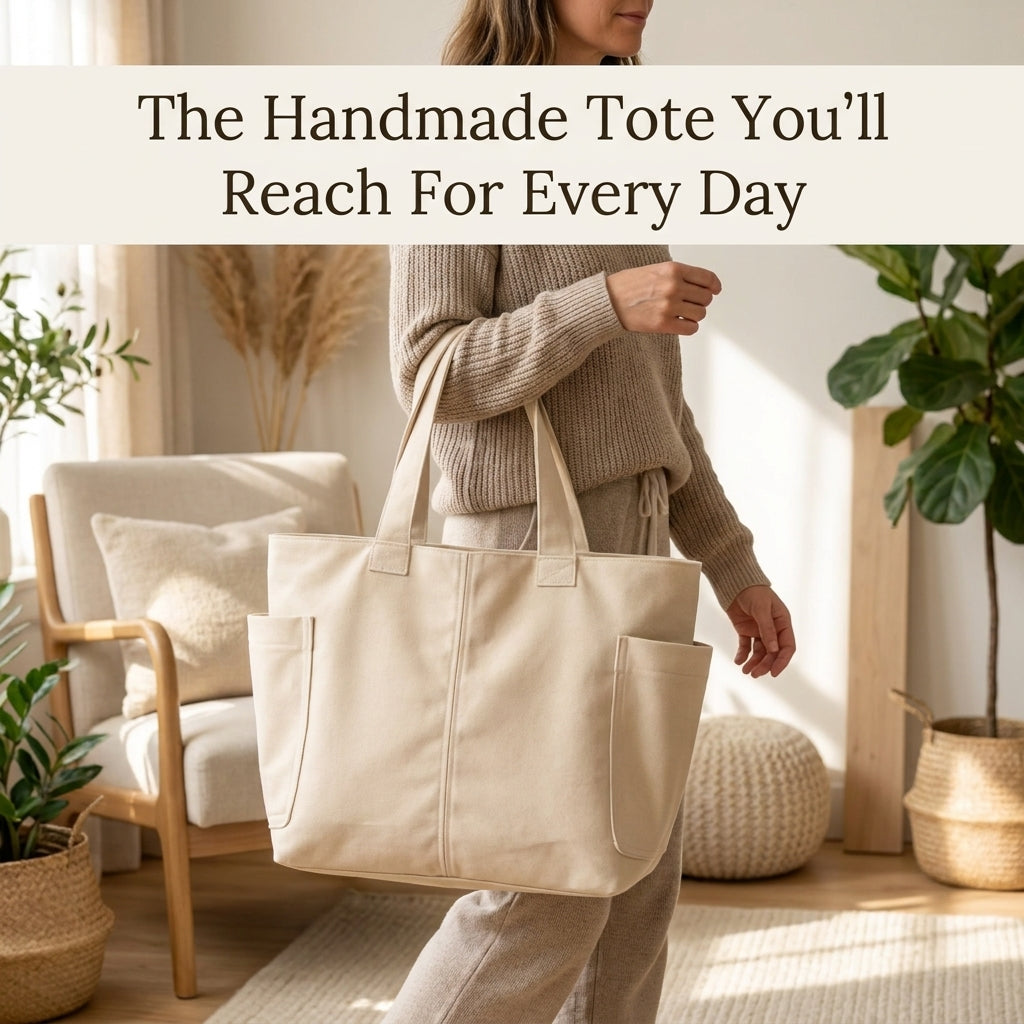 Canvas Tote Bag Sewing Pattern — Everyday Shopper with Side Pockets and Video Tutorial, Beginner Friendly, PDF Download