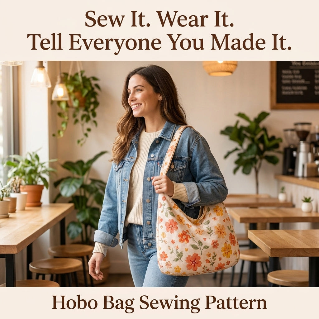 Floral Hobo Bag PDF Sewing Pattern | Slouchy Shoulder Bag with Single Strap | Beginner Bag Sewing Project | Instant Download