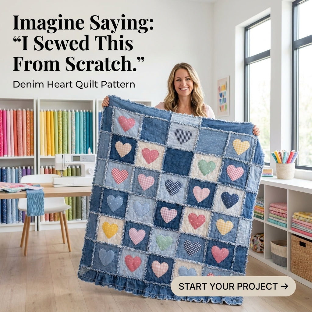 Denim Heart Rag Quilt Pattern โ Upcycled Jeans Patchwork Quilt