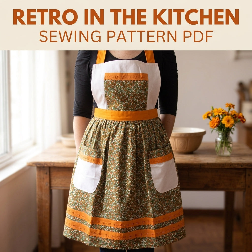Vintage Orange Trim Apron Sewing Pattern PDF – Retro Full Apron