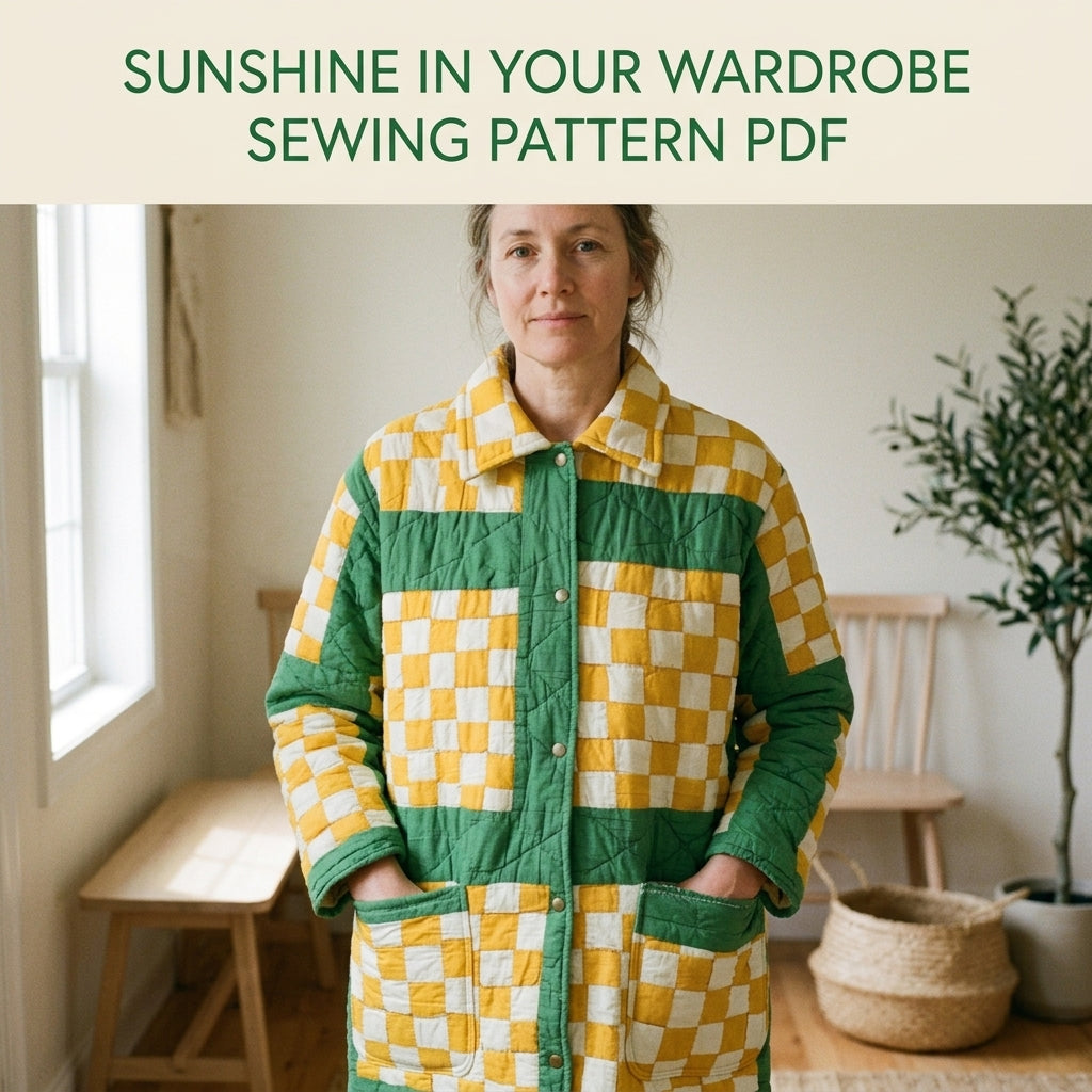 Checkerboard Quilt Chore Coat Sewing Pattern PDF – Long Quilted Coat from a Quilt