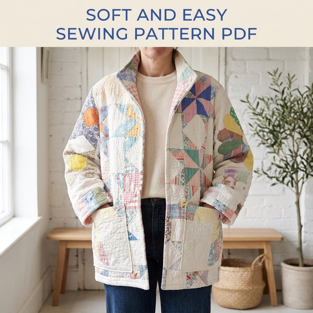 Star Block Quilt Chore Jacket Sewing Pattern PDF – Boxy Quilt Jacket