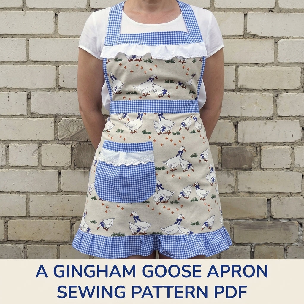 Gingham Goose Apron Sewing Pattern PDF – Farmhouse Ruffle Apron