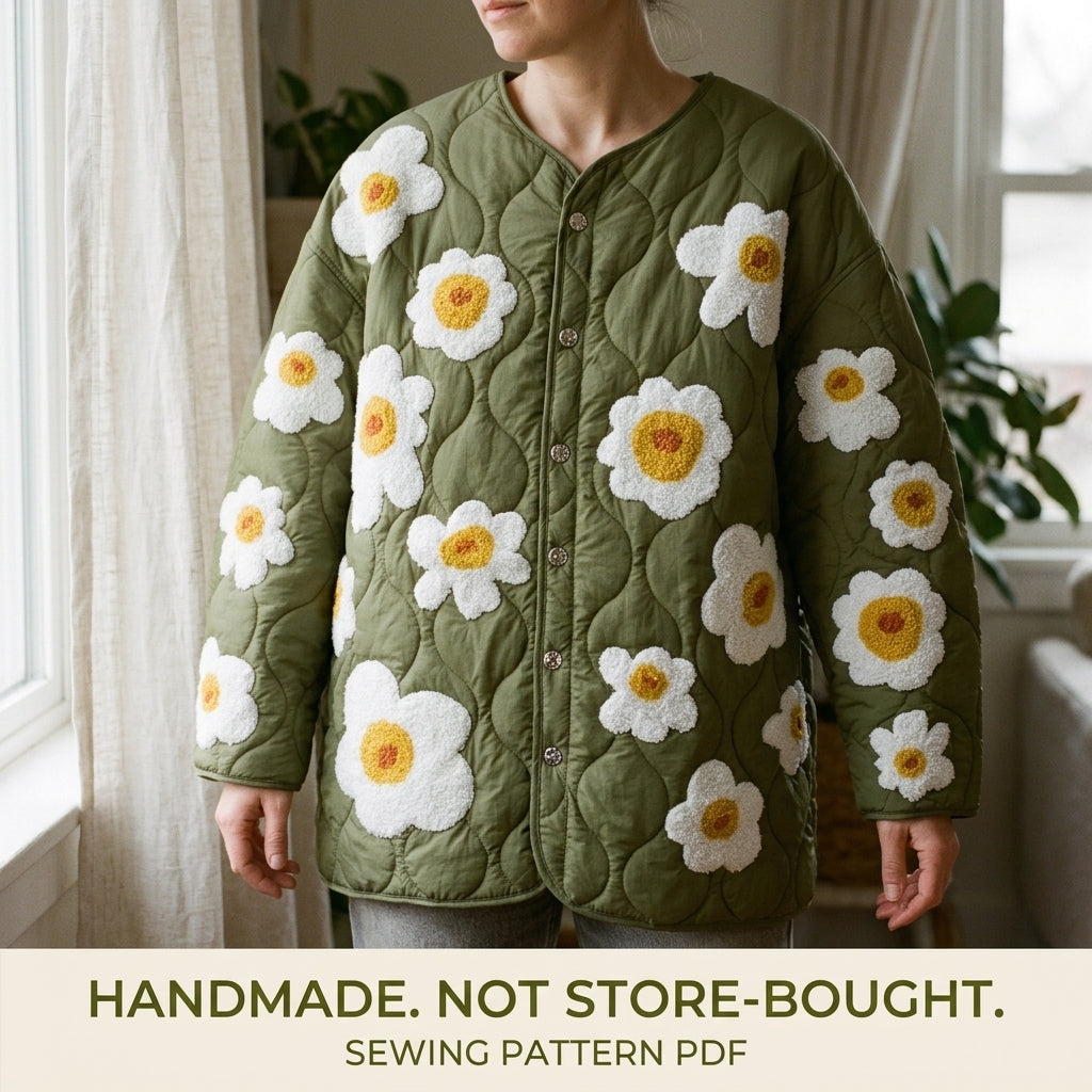 Daisy Quilted Liner Jacket Sewing Pattern PDF – Collarless Quilted Jacket