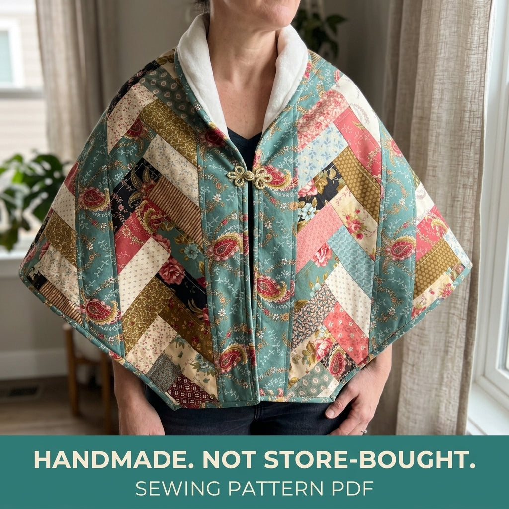Herringbone Strip Quilted Wrap Sewing Pattern PDF – Herringbone Strip Shoulder Cape