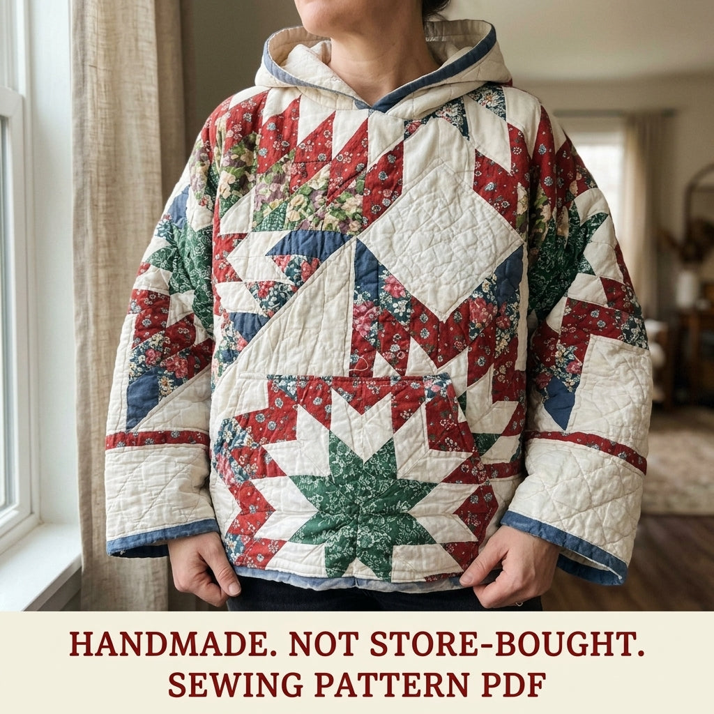 Star Quilt Hoodie Sewing Pattern PDF – Cropped Quilted Hoodie from a Quilt
