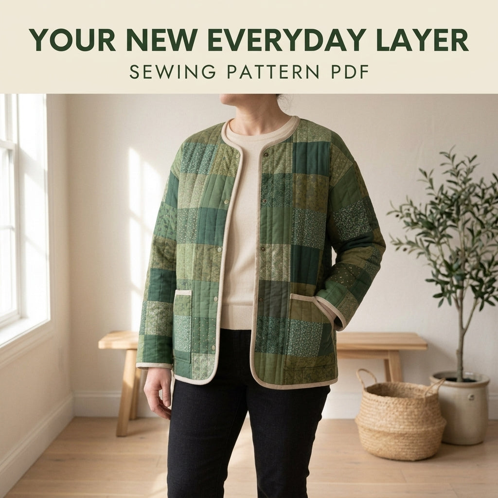 Collarless Quilted Coat Sewing Pattern PDF – Easy Patchwork Jacket