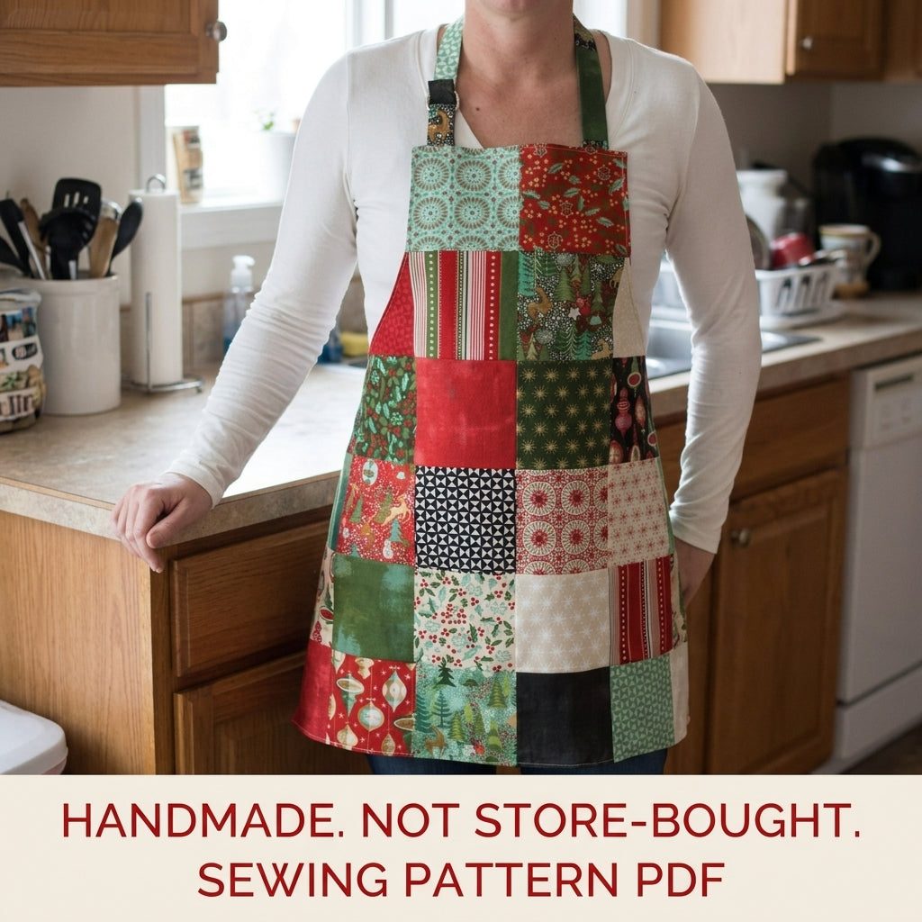 Christmas Patchwork Apron Sewing Pattern PDF – Charm Square Holiday Apron