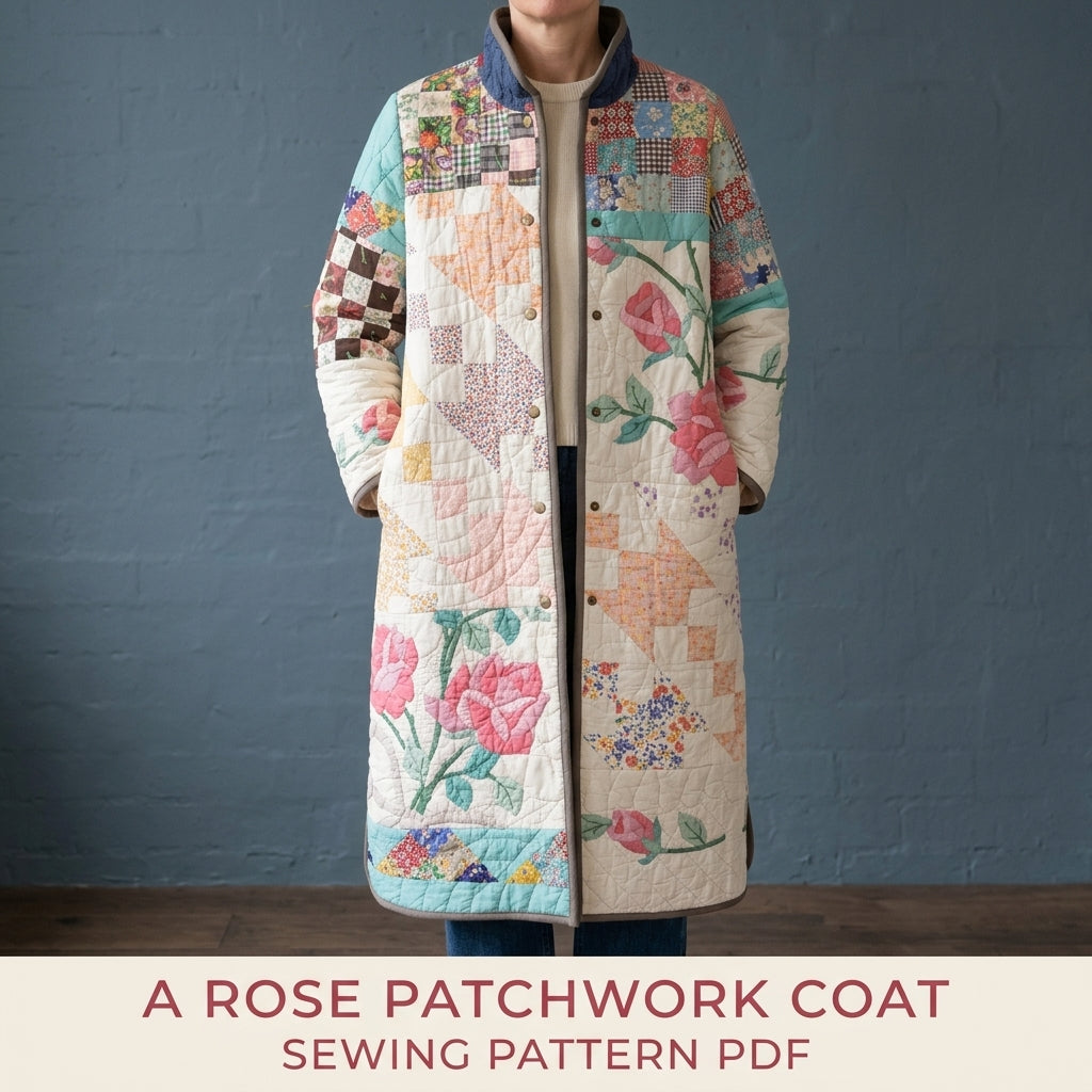 Rose Patchwork Quilt Coat Sewing Pattern PDF – Long Coat from Vintage Quilts