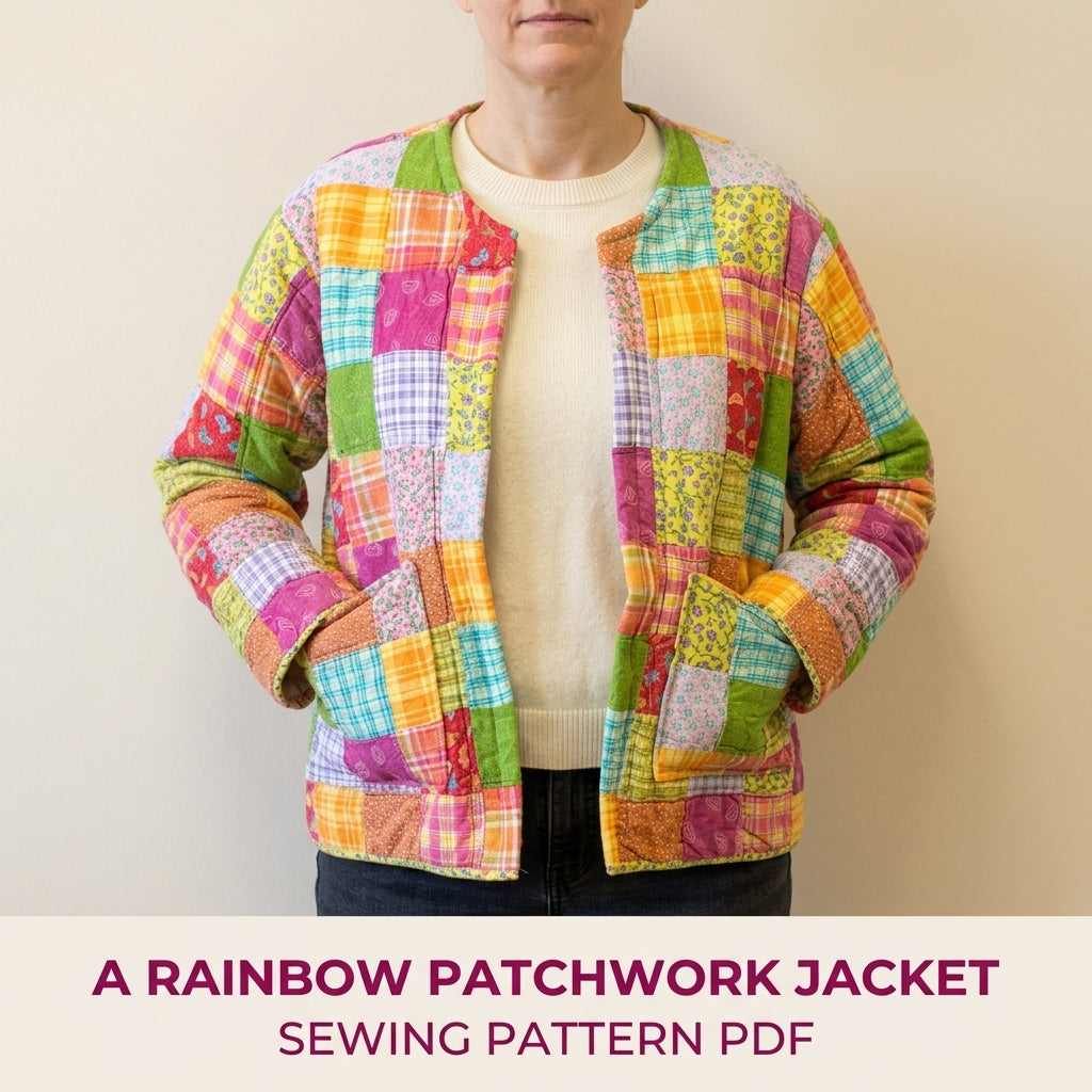 Bright Patchwork Quilted Jacket Sewing Pattern PDF – Boxy Scrap Quilt Coat