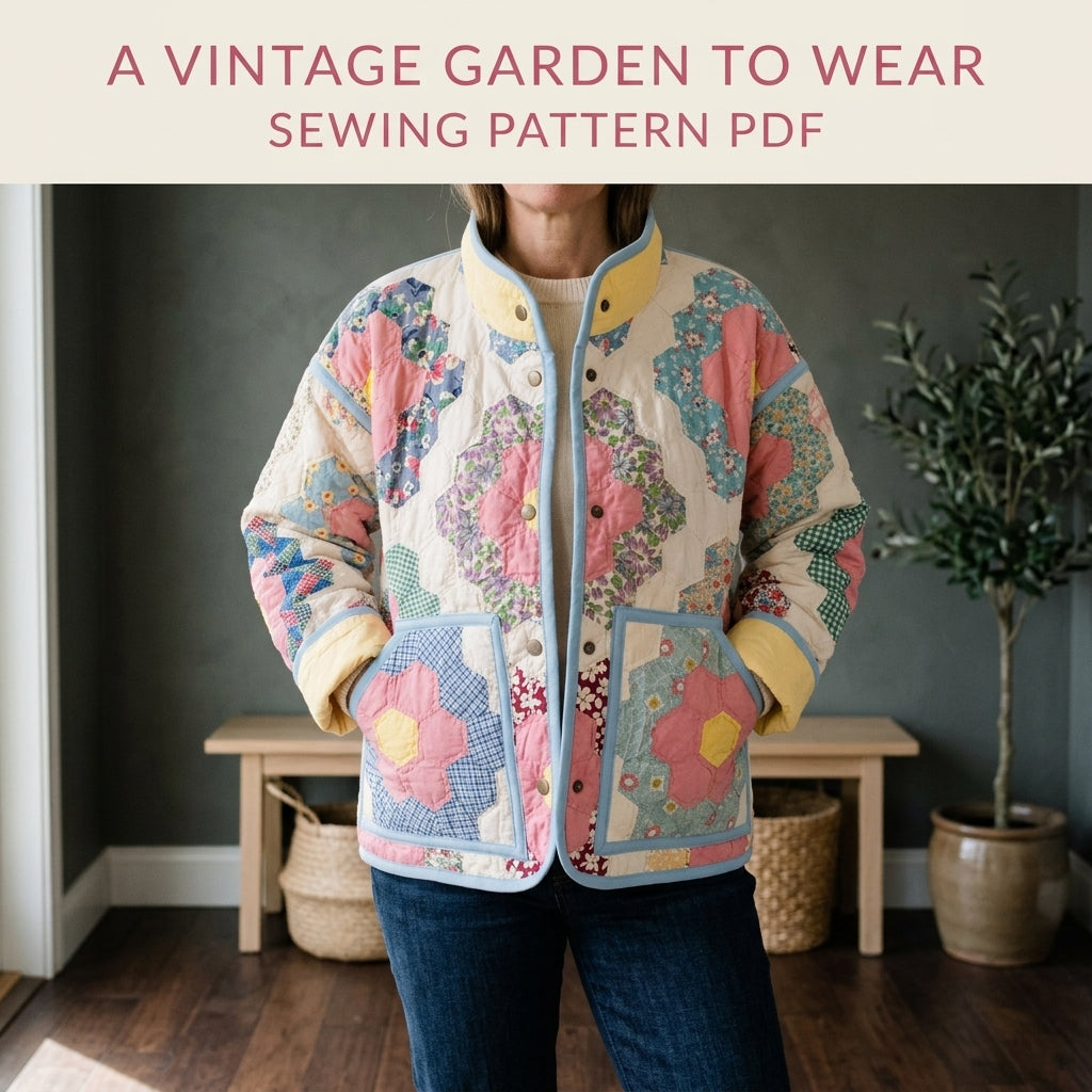 Hexagon Flower Garden Quilt Jacket Sewing Pattern PDF – Upcycled Quilt Coat