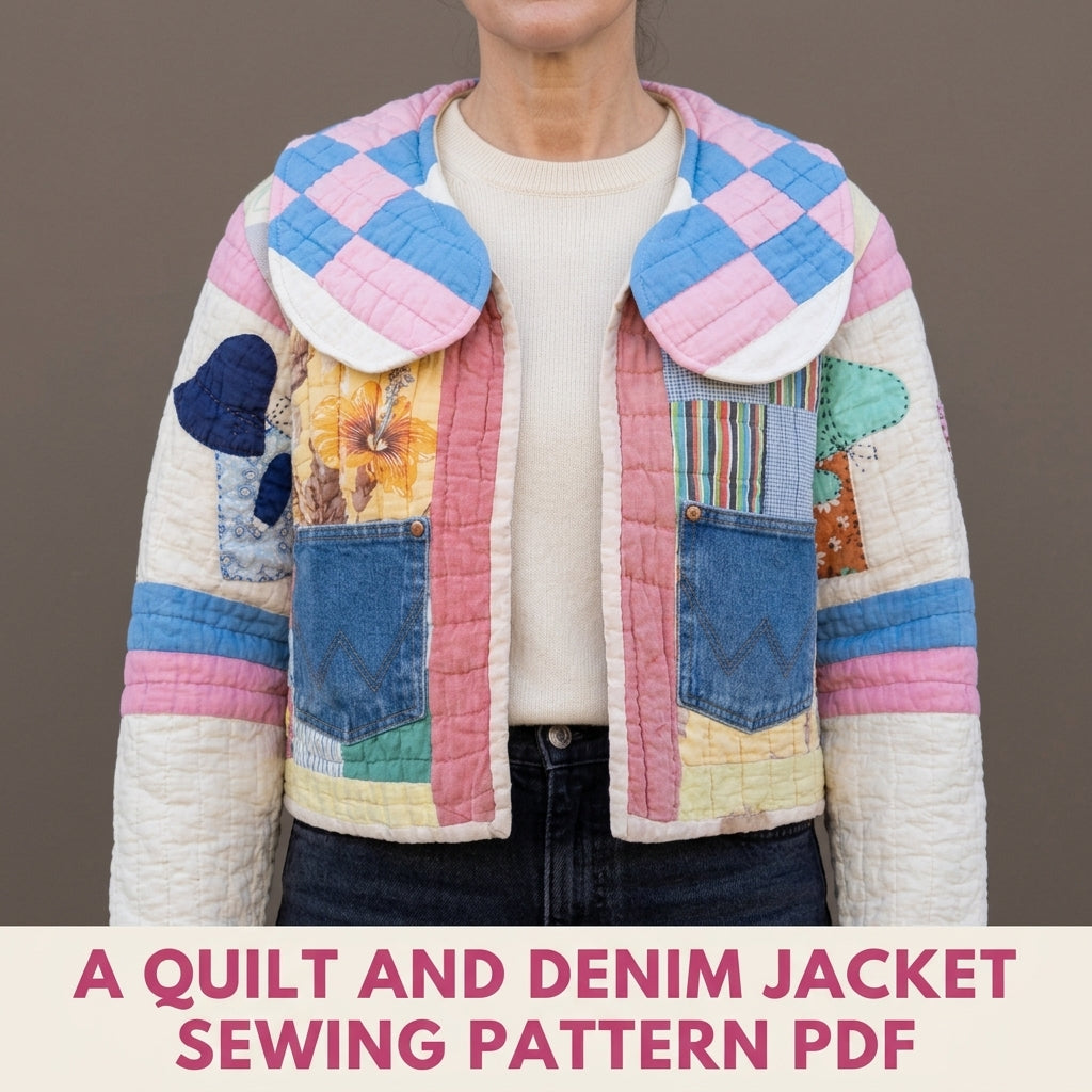 Round Collar Quilt Jacket Sewing Pattern PDF – Round Collar Jacket from a Vintage Quilt