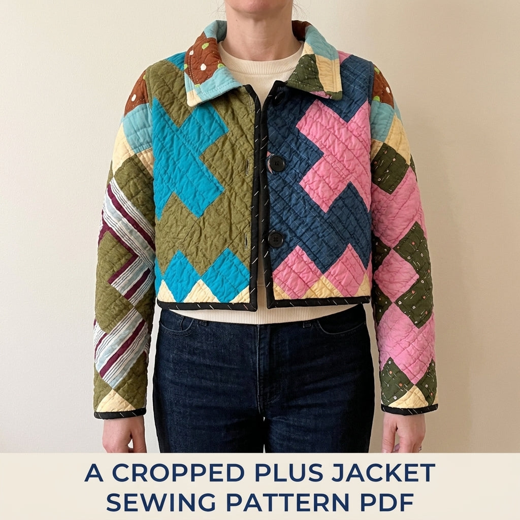 Cropped Plus Quilt Jacket Sewing Pattern PDF – Boxy Jacket from a Vintage Quilt