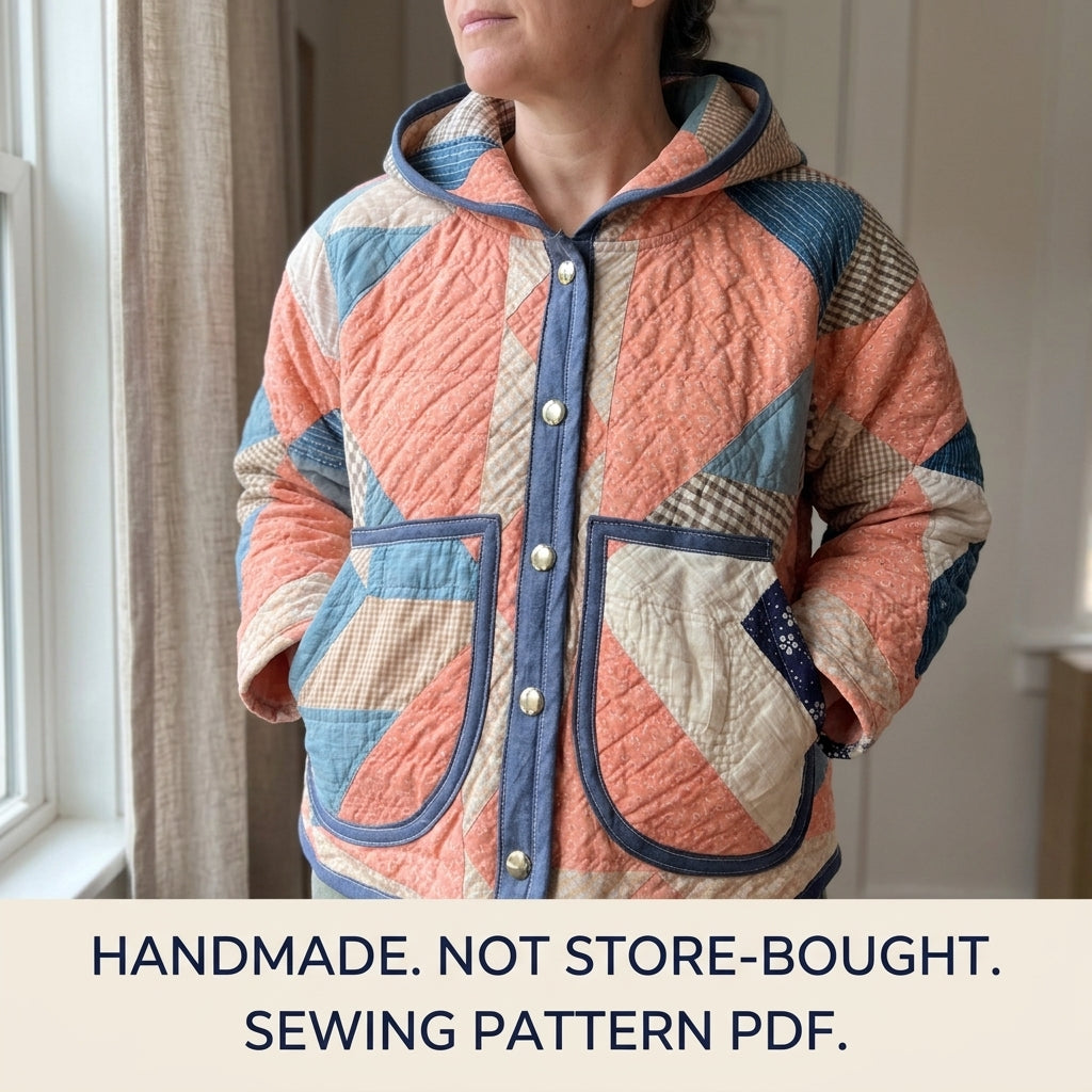 Hooded Quilt Jacket Sewing Pattern PDF – Boxy Jacket from a Vintage Quilt