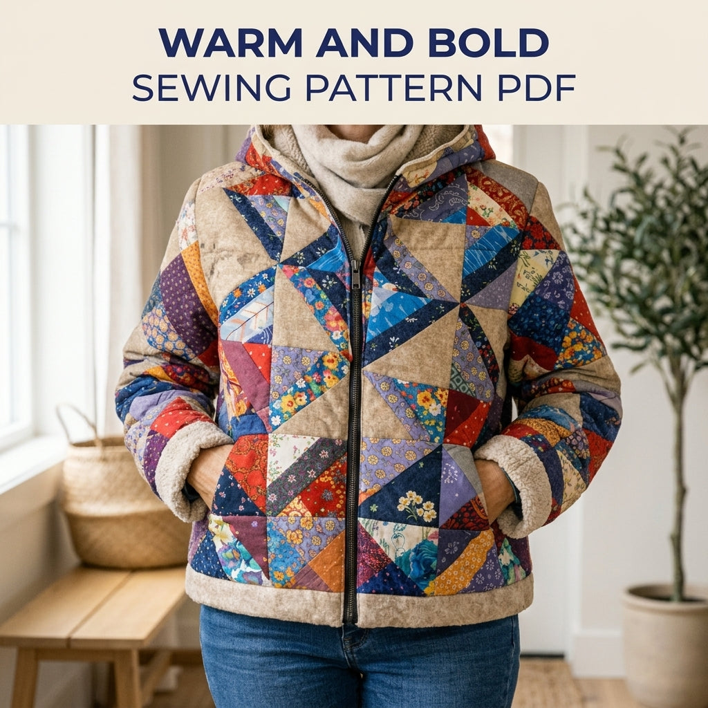 Pinwheel Star Hooded Puffer Sewing Pattern PDF – Patchwork Winter Jacket